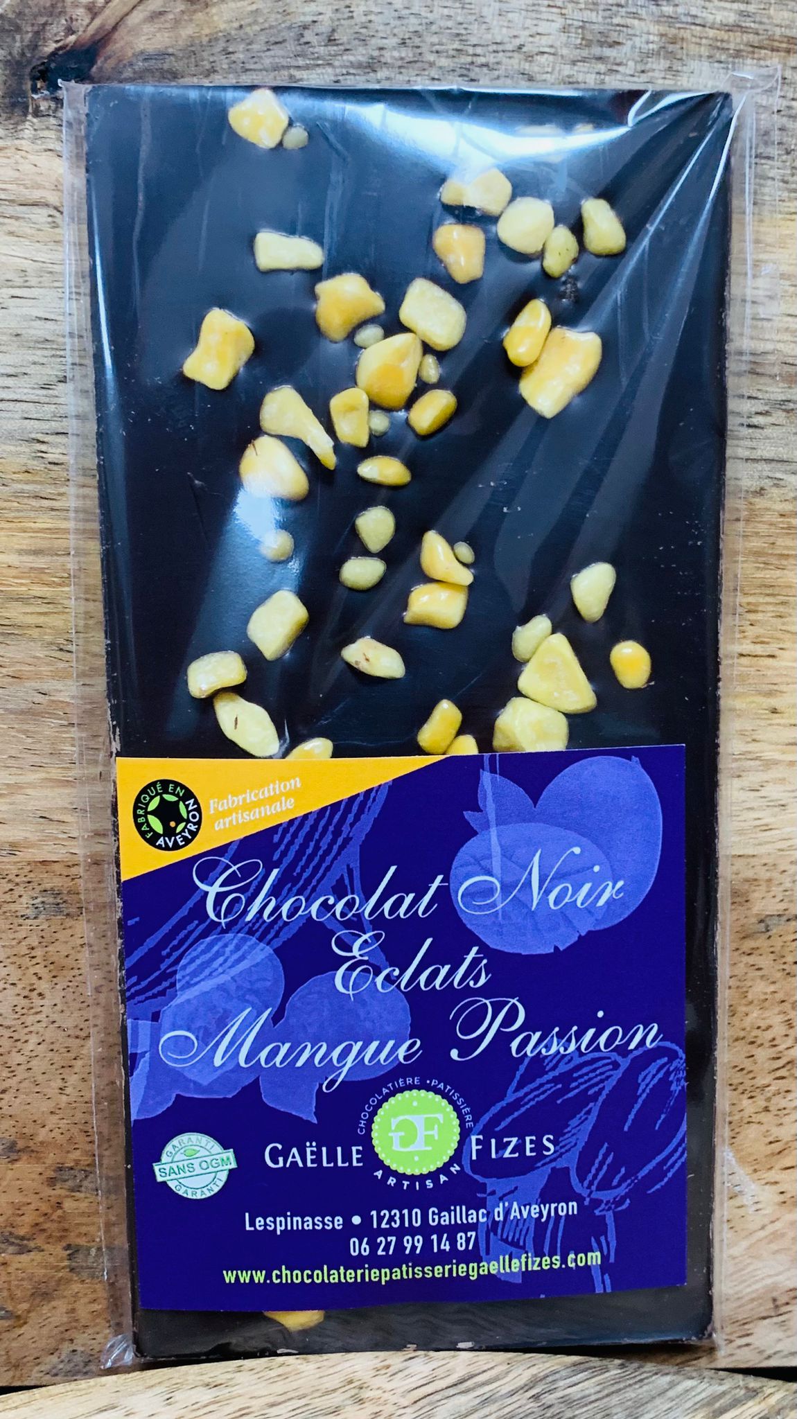 Tablette chocolat noir mangue-passion 90g. FR12