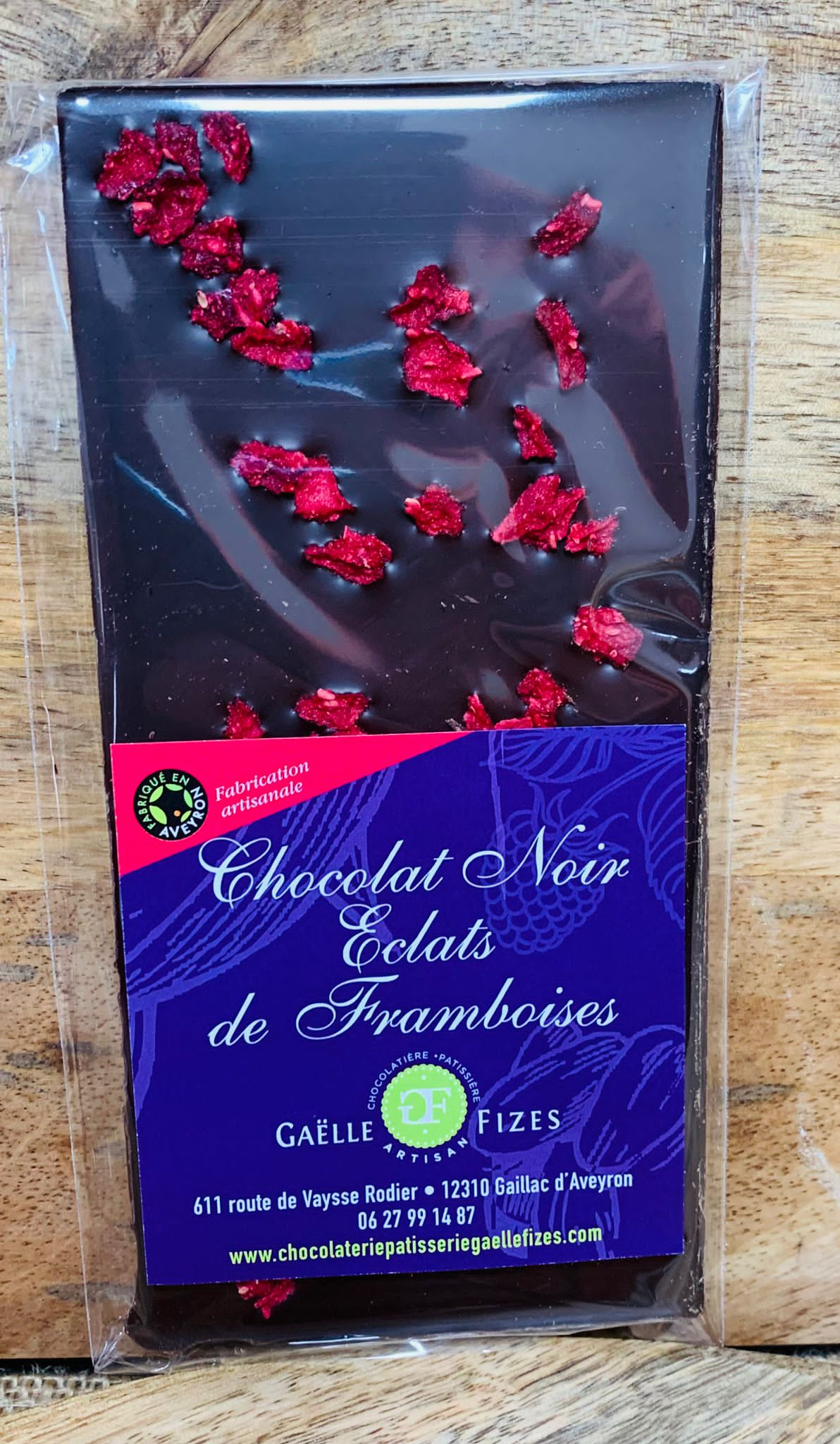 Tablette chocolat noir framboise 90g.FR12